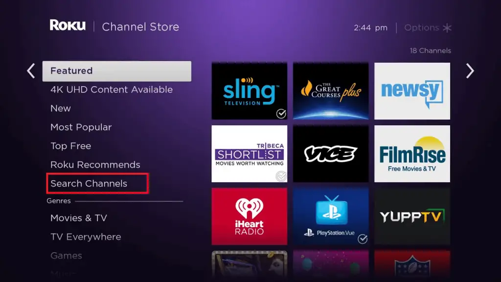 Select Search Channels - The Queen's Gambit on Roku