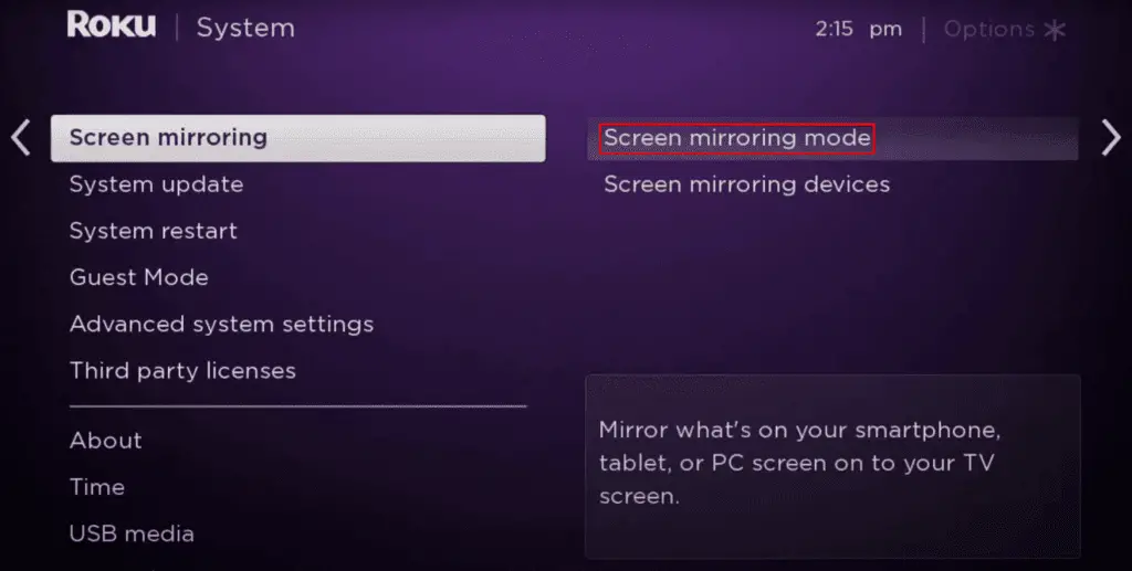 Select Screen Mirroring to mirror The Queen's Gambit to Roku