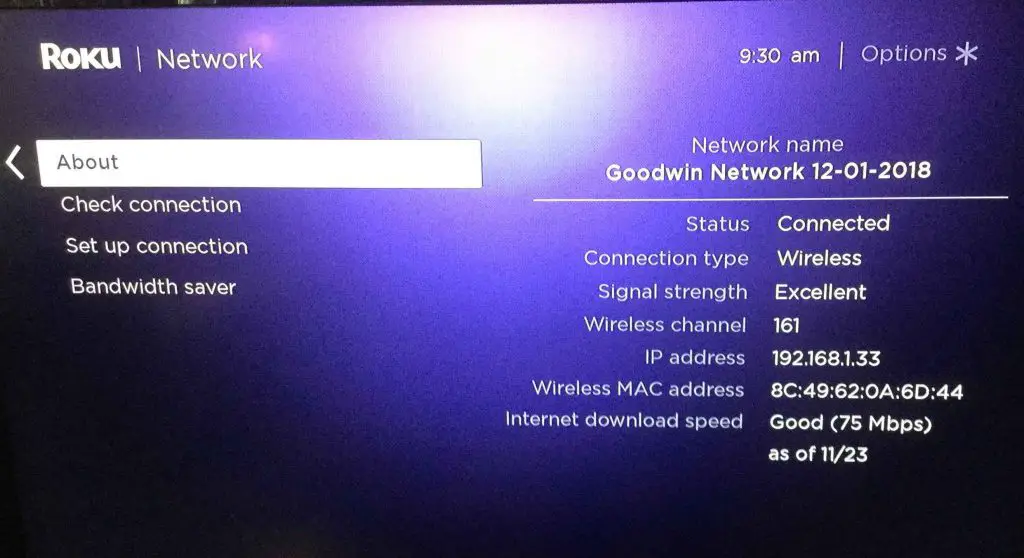 Select Check connection to solve MLB TV not working on Roku