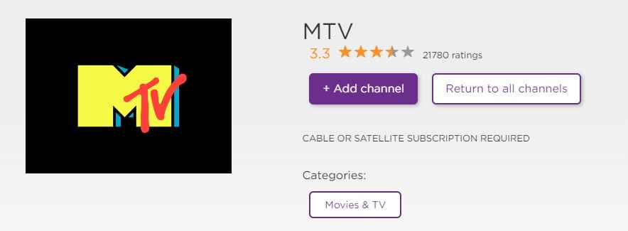 Add MTV Add channel to Roku 