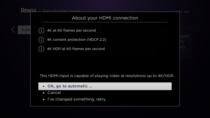 Tap Ok, go to automatic to set the screen type on Roku TV