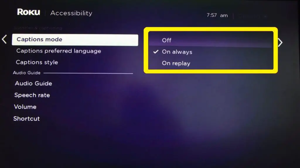 how to turn on subtitles on roku