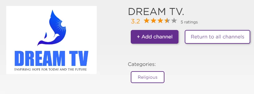 Click on Add Channel to add Dream TV to Roku