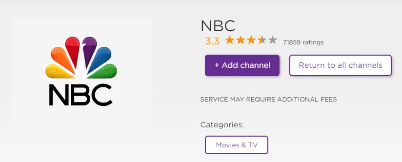 Select Add Channel to stream NBC on Roku