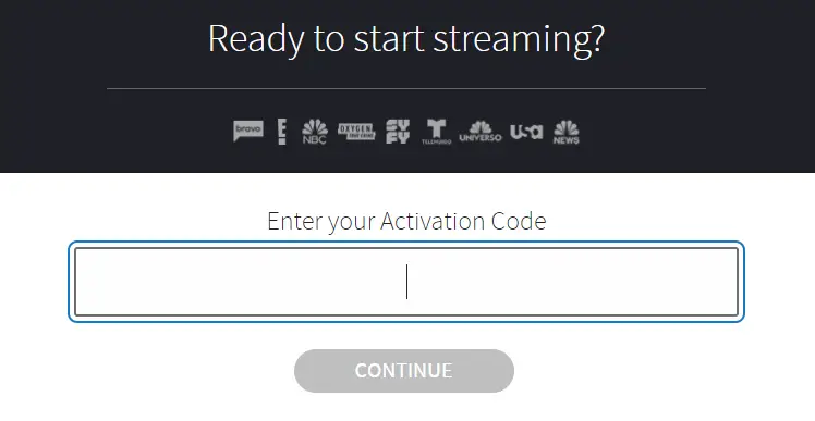 Enter Activation code to stream NBC on Roku