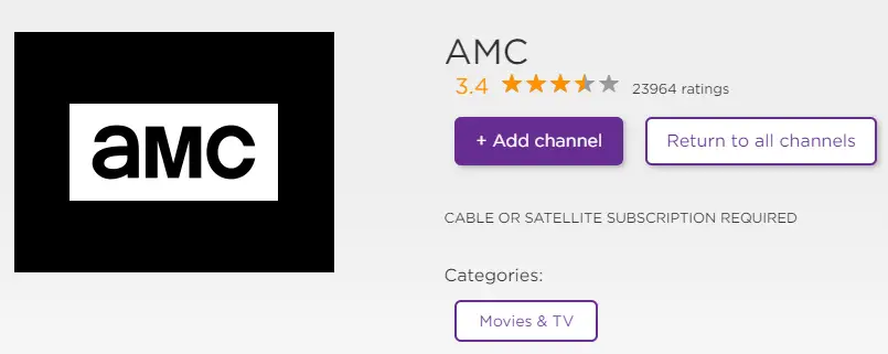 Select Add Channel to stream AMC on Roku