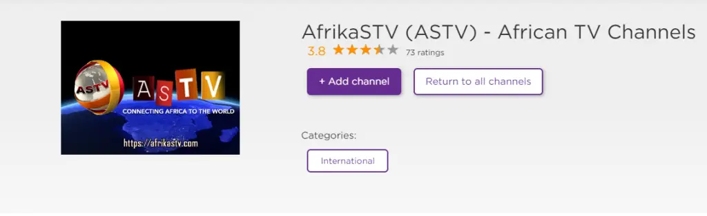 Select Add Channel to get AfrikaSTV on Roku