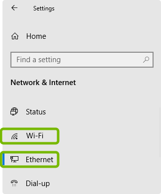 Select Wi-Fi or Ethernet