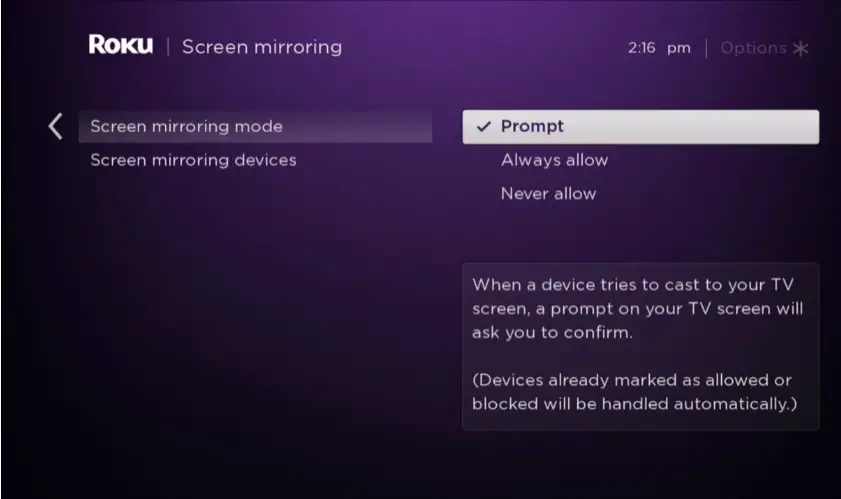 Enable sscreen mirroring to stream F1 TV on Roku