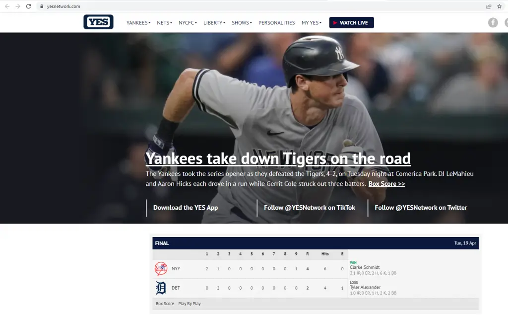 Yes Network website