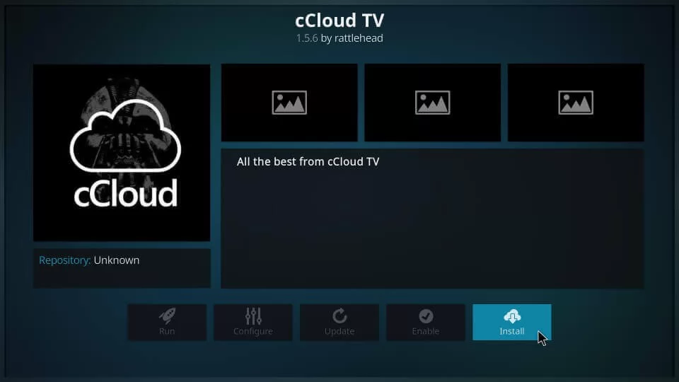 Select the Install button and install the cCloud TV on Roku