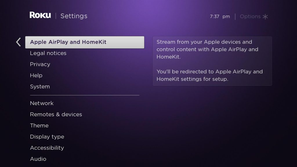 Select the Apple AirPlay and HomeKit Settings