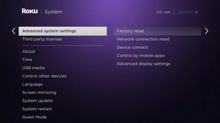 Factory Resetting your Roku device to fix Error Code 014