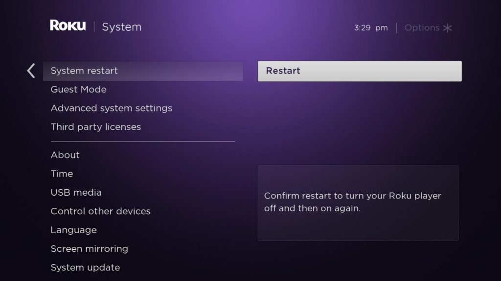 Restart Roku to fix the Issues on Spotify with Roku