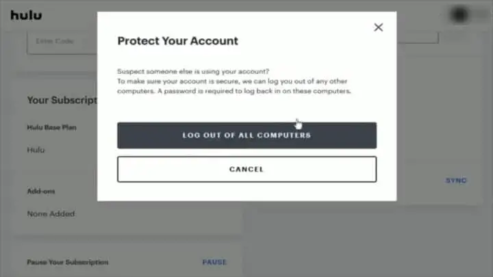 In Hulu website logging out of all computers