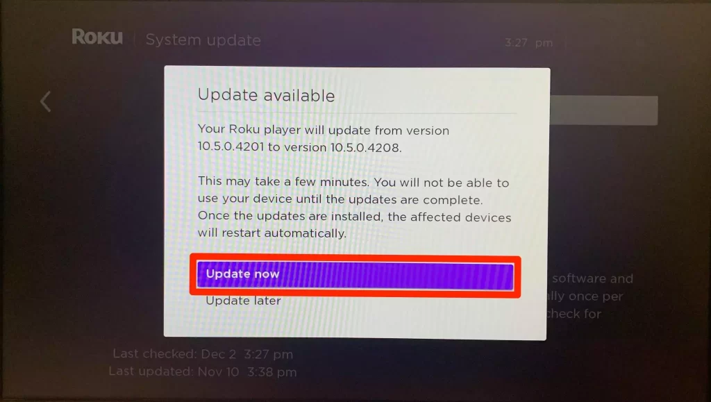 Updating the Roku device