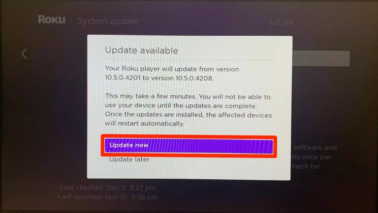 System update of Roku device