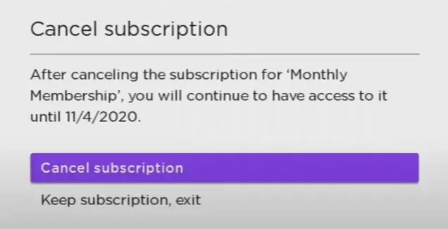 Select Cancel Subscription