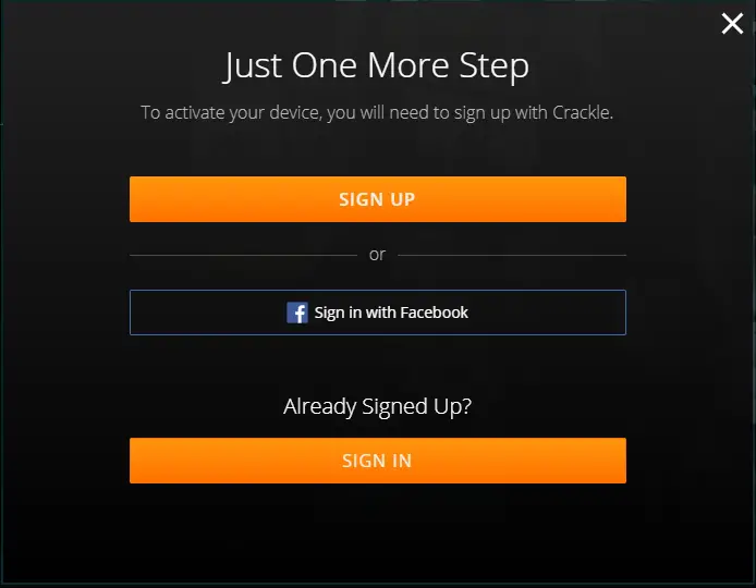 Sign in with your Crackle account