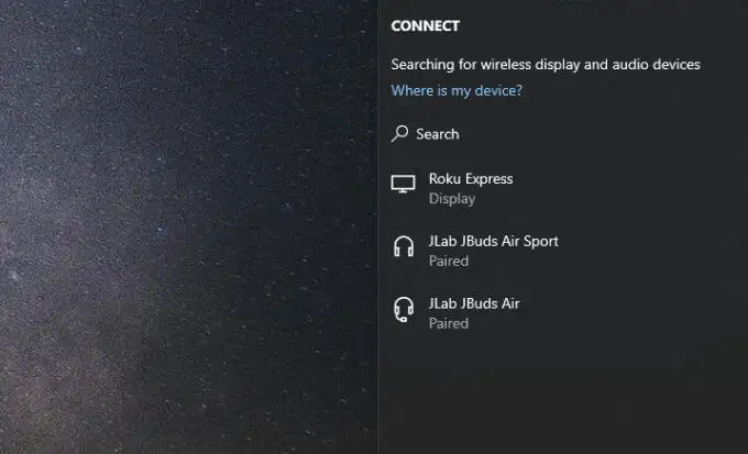 Select Roku from your Windows device