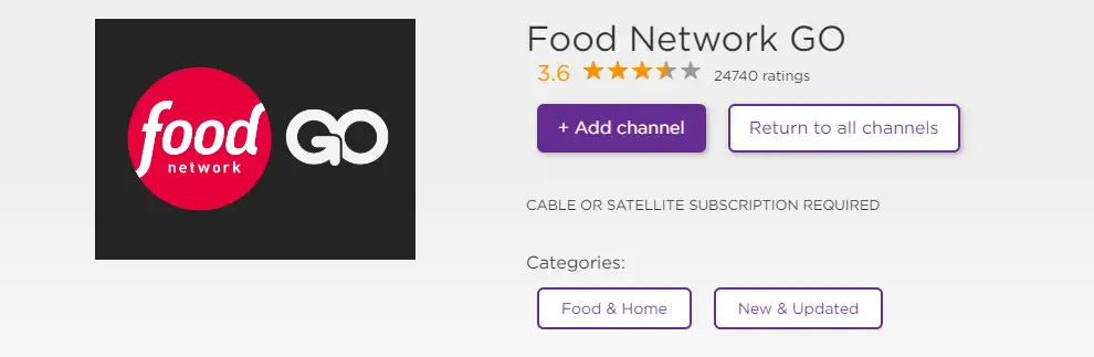 Add Food Network Go on Roku