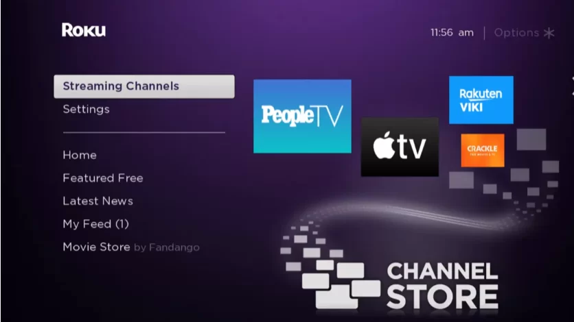 select streaming channels from the menu.