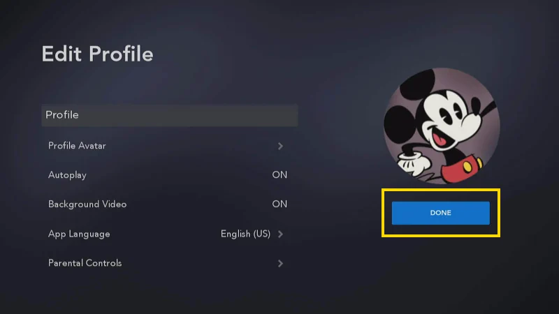 Click on done button to change the language on Disney plus Roku