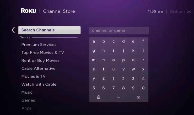 move to search channel option 