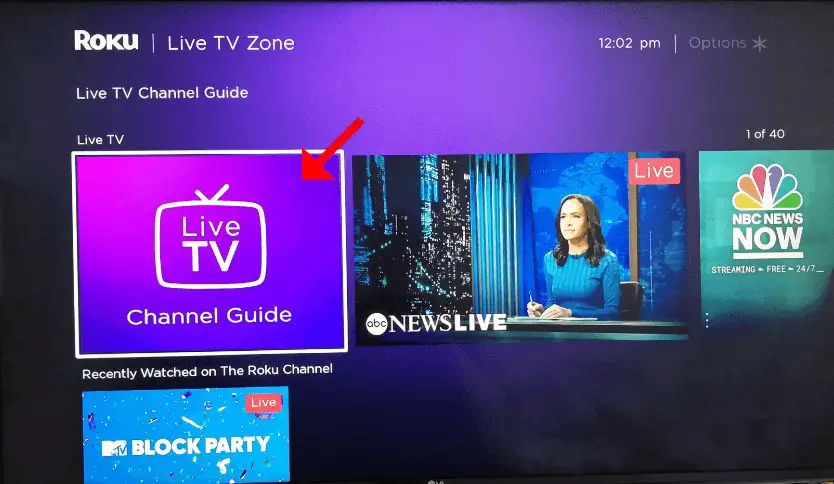 Choose Live TV Channel Guide