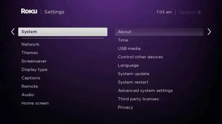 Select System to fix Roku Zoomed In