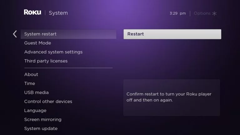 Select the restart option - BritBox not working on Roku