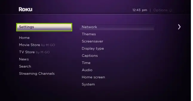 Move to settings option to fix the No sound issue on Roku