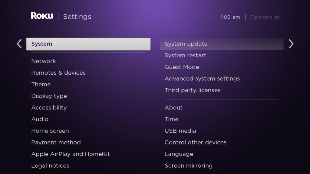select the system option from the settings menu