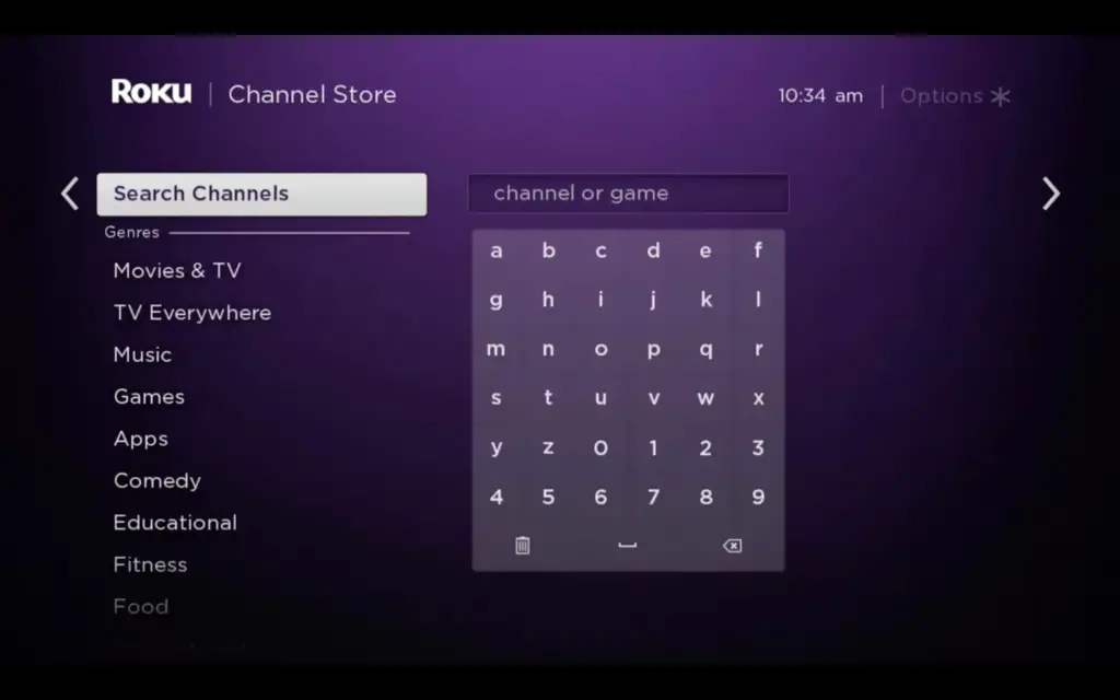 Select the search channel option from the menu