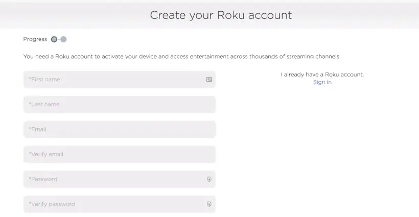 Create Roku account