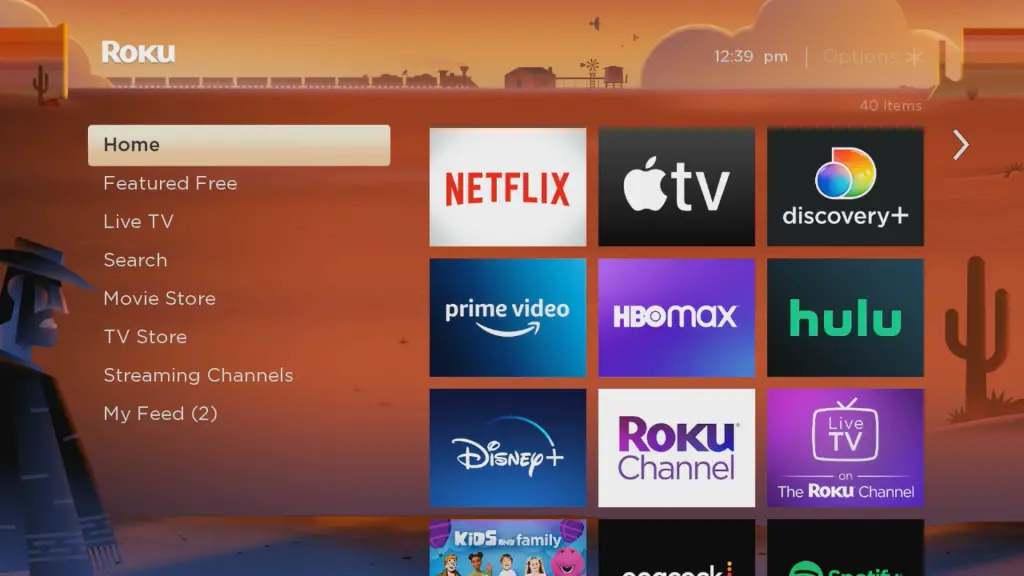 Move to the Home page to update apps on Roku