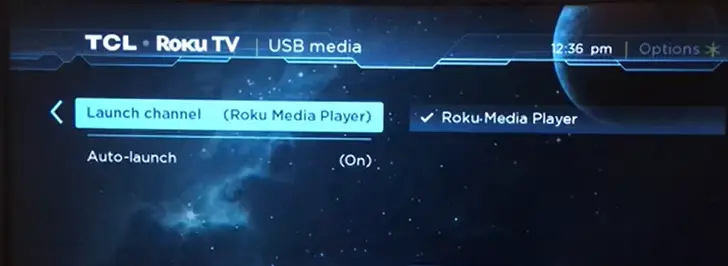 Click on the lunch channel option to use USB on Roku TV