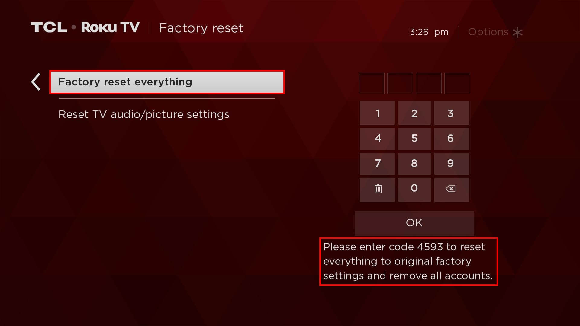 Enter the Code - TCL Roku TV stuck on red screen