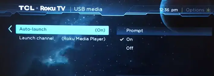 auto launch option to use USB on Roku TV 