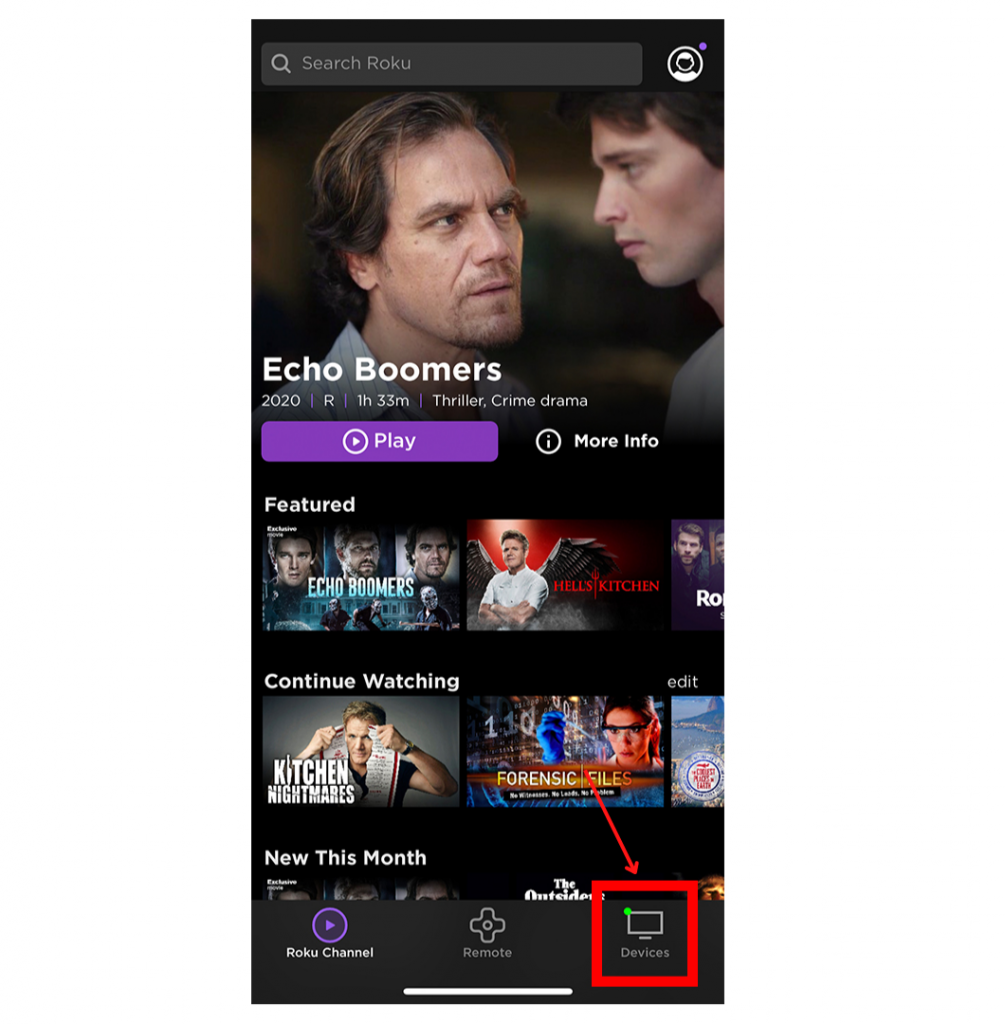 select the devices option to connect Bluetooth headphones to Roku TV