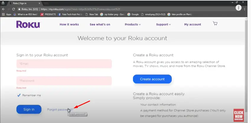 Select the forgot password option to reset Roku password.