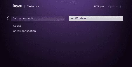 Select the wireless option from the menu.
