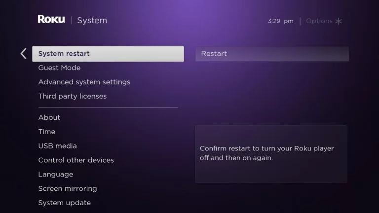 click on the system reset for Roku tv so slow 