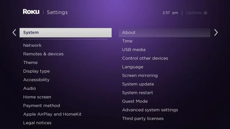 select the system option from the settings