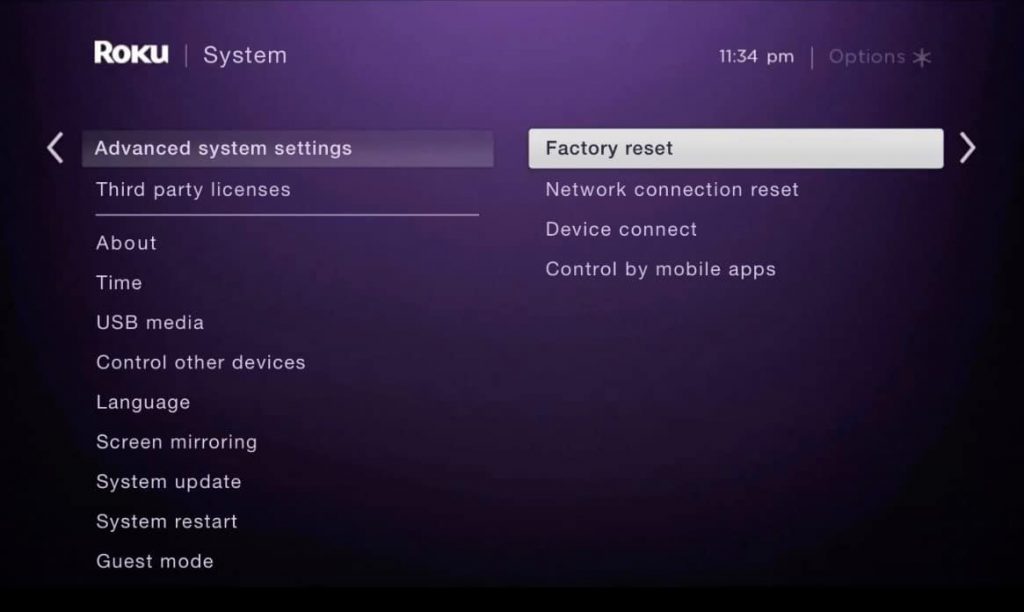 Select Network connection Reset 