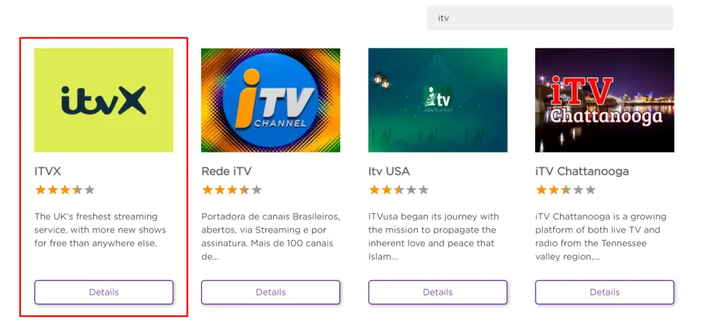 Select ITV on Roku