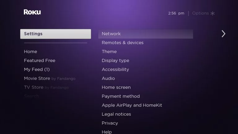 settings option to fix Roku black screen