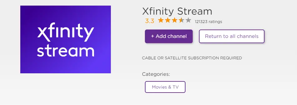 Select Add Channel - Add Xfinity Stream on Roku