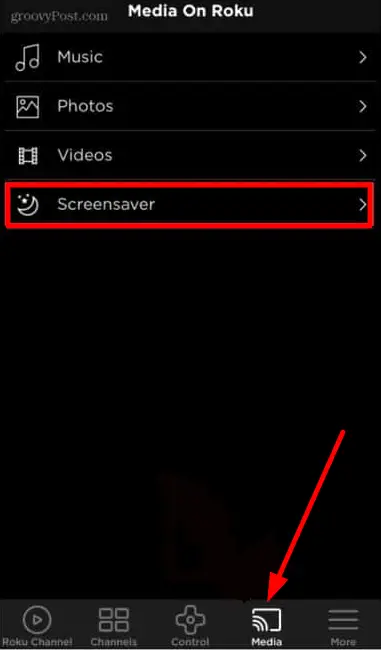 Click Media button to create screensaver on Roku