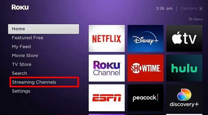 Click on Streaming channels on Roku